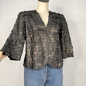 VNT Stillman Studio Metallic Lamb Leather Jacket Textured Layered Glam Medium